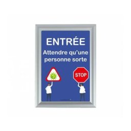 Interface Plv - Cadre d'affichage format A4 en aluminium gris avec affiche 'entree : attendre