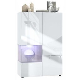 Vladon - Vitrine Armoire haute Panneau d'affichage Verre led Morena V2 Blanc mat - Insertion en