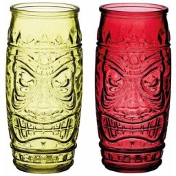 Barcraft - Kitchencraft Set of Hawaiian Tiki Glasses 2 pcs 600 ml Red & Green