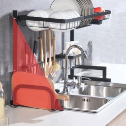 Bathrins - tagère de drain de cuisine en acier inoxydable, Noir 85x32x52cm