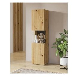 Vitrine 1 porte partiellement vitrée collection eva. Couleur chêne et noir. - Marron - Bois