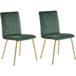 Lot 2 Chaises Glamour Tapissées en Velours Vert Haut de Gamme avec Pieds Dorés pour Salon ou Salle