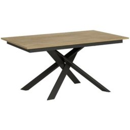 Table extensible design l 120 à 180 cm chêne clair et pieds entrelacés métal anthracite Gary