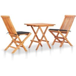 Ensemble Table + 2 chaises de bistro - Table à manger avec Chaises avec coussins anthracite Bois de