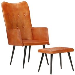 Chaise à oreilles avec repose-pied Brun roux Cuir véritable Vidaxl Marron