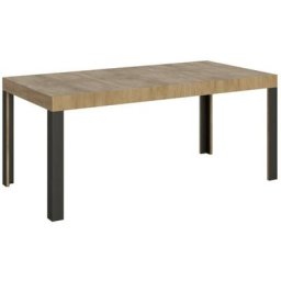 Table extensible 4 à 10 places l 130 à 234 cm bois clair et pieds métal gris foncé Liva