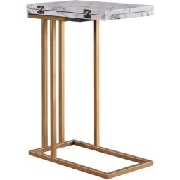 C Shape Extension Table With Faux Marble Top, Brass Finish VNF-00037EX - Blanc - Teamson Home