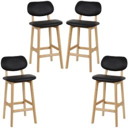 Toptop!! Tabouret de Bar, Lot de 4, Tabouret de Cuisine Design en Cuir Artificiel et Bois, Noir