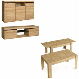 Ensemble Naturale - Salon, Salle à manger - Buffet + Meuble tv 140cm + Table extensible