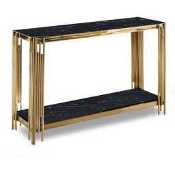 Lexie - Console design en verre noir effet marbre et métal doré - Noir