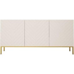 Commode ginax 160 cm blanc brillant avec cadre doré