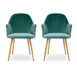 MEUBLER DESIGN Chaise De Salle À Manger Pied Or Skull X2 Vert, Velours, Métal, Style Art déco, 60 x