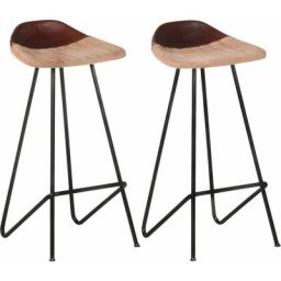 Tabourets de bar lot de 2 marron cuir véritable Vidaxl Brun