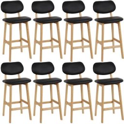 Tabouret de Bar Lot de 8,Tabouret de Cuisine Design en Cuir Artificiel et Bois,NOIR