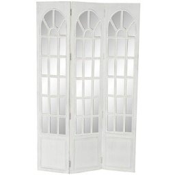Paravent de 3 pans en manguier et miroir coloris blanc - Longueur 112 x Hauteur 183 x Profondeur 2