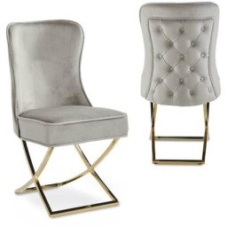 Audrey - Lot de 2 chaises en velours beige pieds en métal doré - Beige