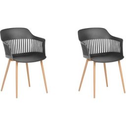 Set de 2 Chaises de Salle à Manger en Plastique Noir avec Pieds en Métal Effet Bois Design Moderne