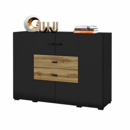 Buffet petit modèle 120cm collection KOBEE 2 portes et 2 tiroirs. Couleur noiret chêne. - Noir