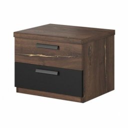Table de chevet deux tiroirs, collection fox. Coloris chêne foncé et noir. - Marron - Bois