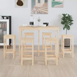 Ensemble Table de bar + 6 Chaises de bar - Table Haute avec 6 Tabourets Bois de pin massif BV441916