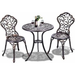 Ensemble Table Rond & 2 Chaise de jardin en Métal ,Bistrot pour Jardin de 3 Pièces en Fonte