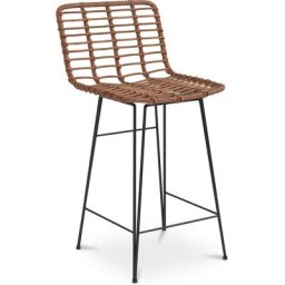 Tabouret de bar Design Boho Bali en osier synthétique 65cm - Catori Bois naturel - Acier, Rotin
