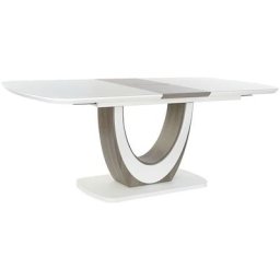 Table à manger / table repas extensible en mdf et verre coloris blanc/marron - Longueur 160-180 x