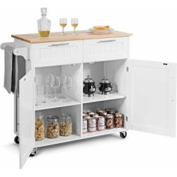 Dessertes Îlot Central Cuisine avec Table 4 Roues Universelles Porte-Serviettes, Desserte avec 2