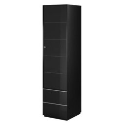 Vitrine haute, 1 porte vitrée et 2 tiroirs collection ZANTE avec LED intégrées. Coloris noir