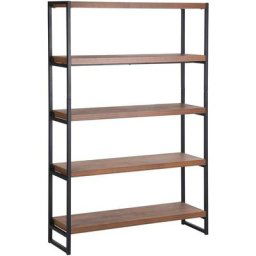 Tagère en Acier revêtu de Poudre Peint en Noir et Plateaux en 5 Rangées Imitation Bois au Style