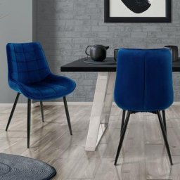 Ml-design - Lot 2x chaises de salle à manger cuisine bleu foncé velours avec pieds en acier