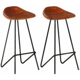 Tabourets de bar lot de 2 marron cuir véritable Vidaxl Brun
