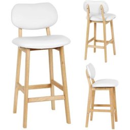 2 Tabouret de Bar Lot de 2,Tabouret de Cuisine Design en Cuir Artificiel et Bois,Blanc