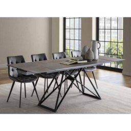 Table à manger extensible céramique marron et acier noir Amandine 160/240 cm