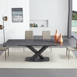 Table à Manger Extensible Céramique Aspect Marbre Carla - Céramique Marbre Noir, Taille De La Table