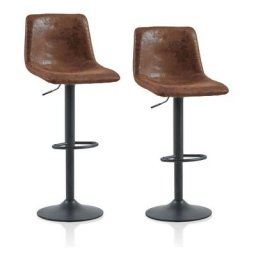Lot de 2 tabourets de Bar, pivotants avec siège en cuir rembourré, vérin à gaz, Marron