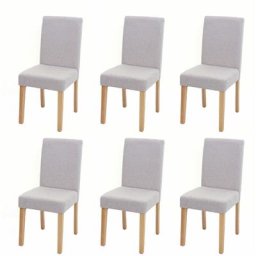 Lot de 6 chaises de salle à manger Chaise de cuisine Littau textile, crème-beige, pieds clairs