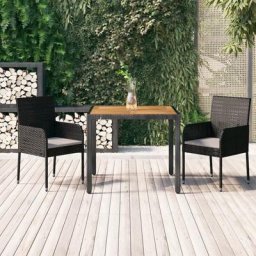 Ensemble Table et Chaise de Jardin avec coussins 3 pcs - Ensemble Table à manger + 2 chaises Noir