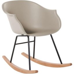 Petit Fauteuil Chaise à Bascule Assise en Plastique Beige et Pieds en Bois Design Rétro Scandinave