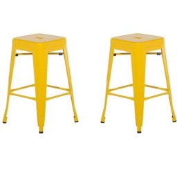 Lot 2 Chaises Tabourets de Bar Industriels en Métal Jaune 60 cm Empilables et Confortables pour