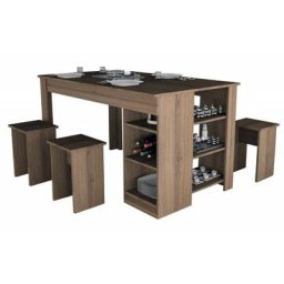 Table à Manger avec Rangement et 4 Tabourets Noyer - marron
