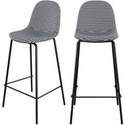 Chaise de bar mi-hauteur 65 cm en tissu pied de poule (lot de 2) - Henrik - Noir