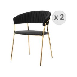 Moloo - hugo - Chaise avec accoudoirs en velours Noir et métal doré (x2) - Noir