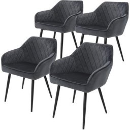 Ml-design - Lot de 4 chaises salle à manger en velours anthracite rembourrée pieds en acier