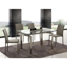 Table extensible 140/200 cm en verre trempé et acier brossé Downton