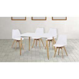 Ensemble de table à manger rectangulaire + lot de 4 chaises coloris blanc Pegane
