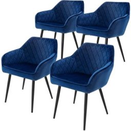 Lot de 4 chaises salle à manger en velours bleu foncé rembourrée pieds en acier