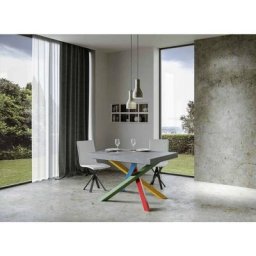 Table extensible design gris ciment et pieds entrelacés multicouleurs l 130 à 234 cm Artemis