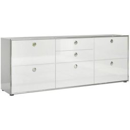 Buffet en bois mdf blanc 2 tiroirs 5 portes Kaela l 219 cm