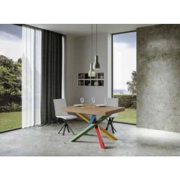 Table extensible design bois clair et pieds entrelacés multicouleurs l 130 à 234 cm Artemis